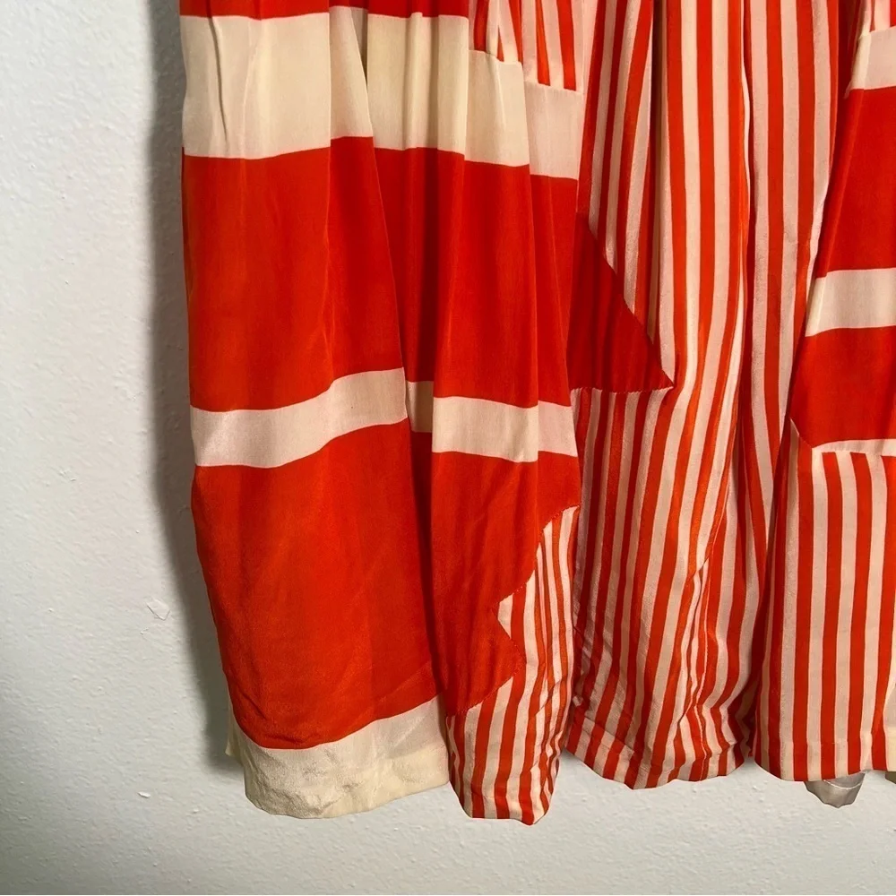 Twinkle by Wenlan Women's Size 6 A-Line Skirt Orange Cream Stripes Zip Side Silk